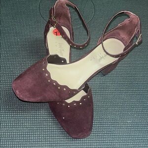 Lord & Taylor 424 FIFTH Women's Burgundy Suede Ankle-Strap Block Heel